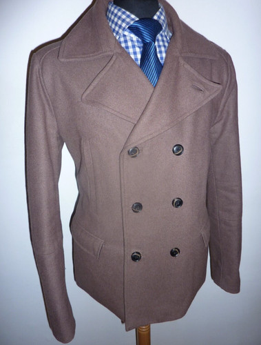 Men pea coat brown - men's,