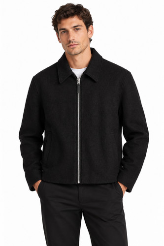 Men black wool blend zip - h&m, men's